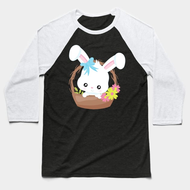 Easter, Easter Bunny, Easter Basket, White Bunny Baseball T-Shirt by Jelena Dunčević